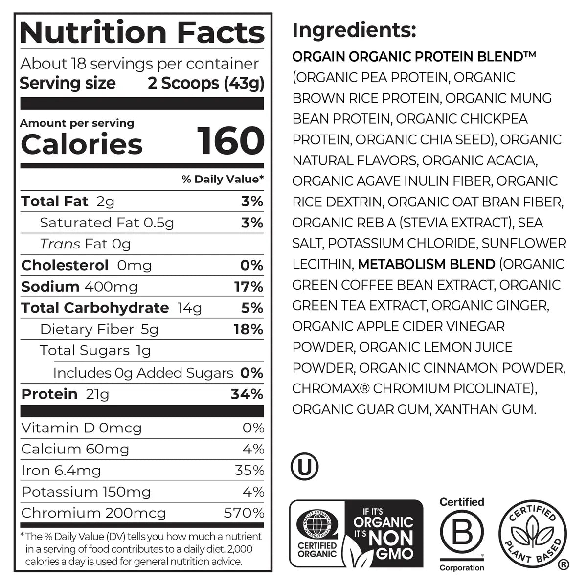 Organic Protein Powder + Metabolism Blend Vanilla Bean