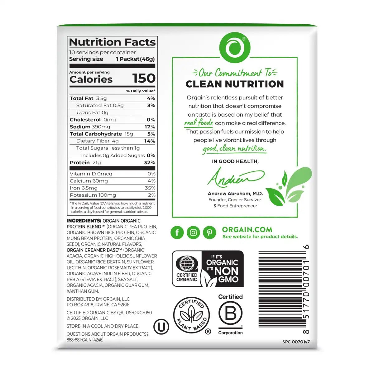 Single Serve Organic Protein? Plant Based Protein Powder - Vanilla Bean